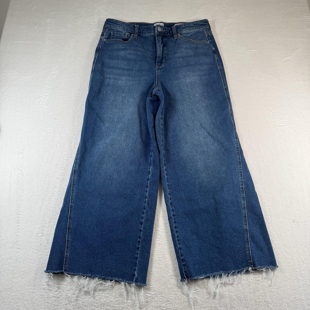 Wonderly High Rise Wide‎ Leg Jeans Womens 10 Blue Medium Wash Fringe Crop 30x24